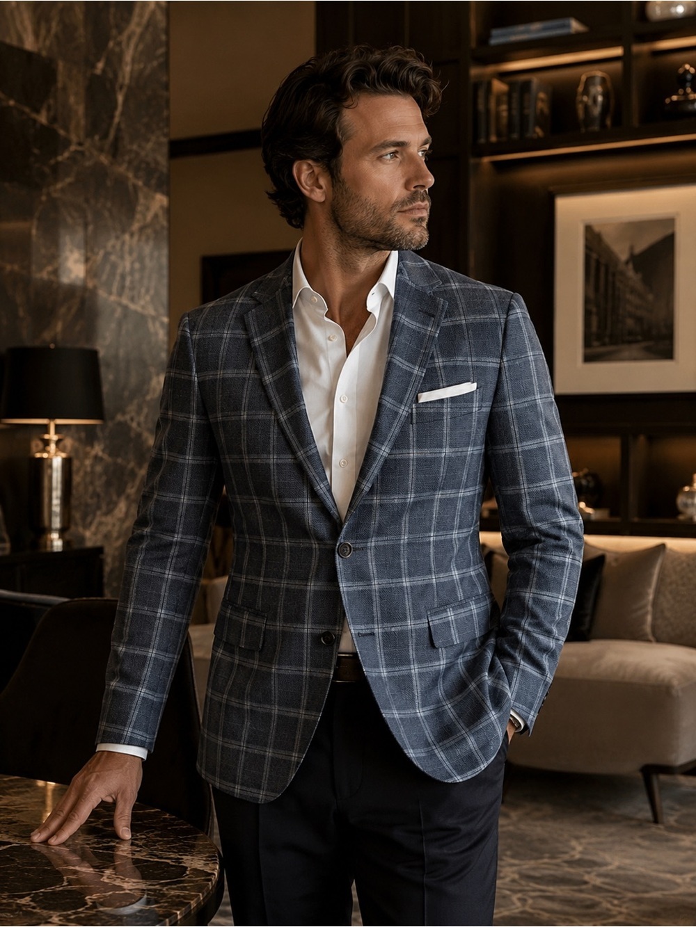 Anthony Paulo Oliveira Linen Blend Windowpane Blazer Sport Coat Size 44 Academia